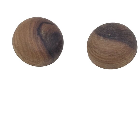 VTG Clip On Earrings Round Hugger Brown Brushed Wood Boho Cottage Core Chunky - Picture 1 of 10